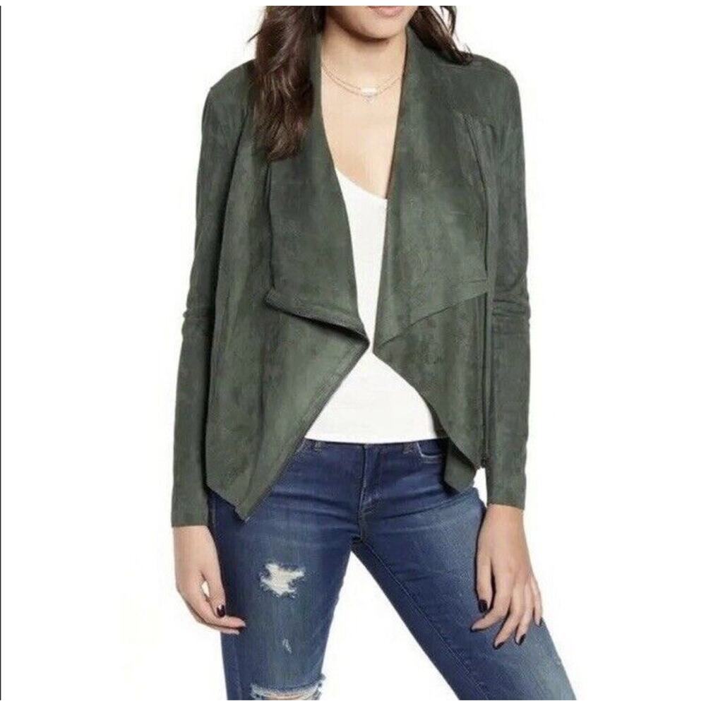 Blank NYC Green Faux Suede Draped Tie Front Jacket Open Front Soft Fall Coat S